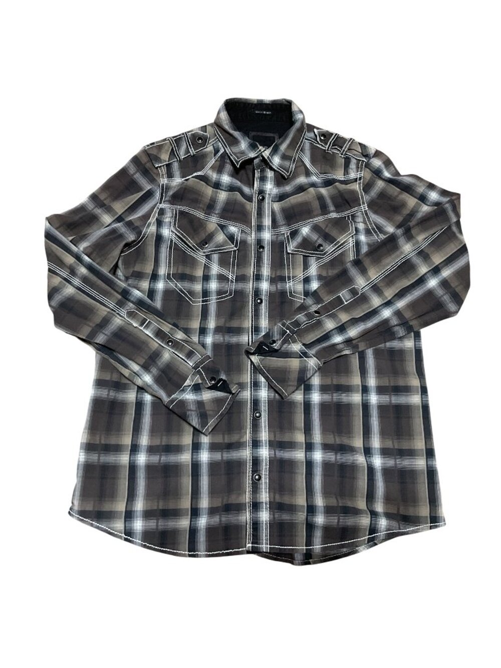 BKE Slim Fit Stretch Plaid Button-Up Shirt Sz S Black Gray Long Sleeve Mens